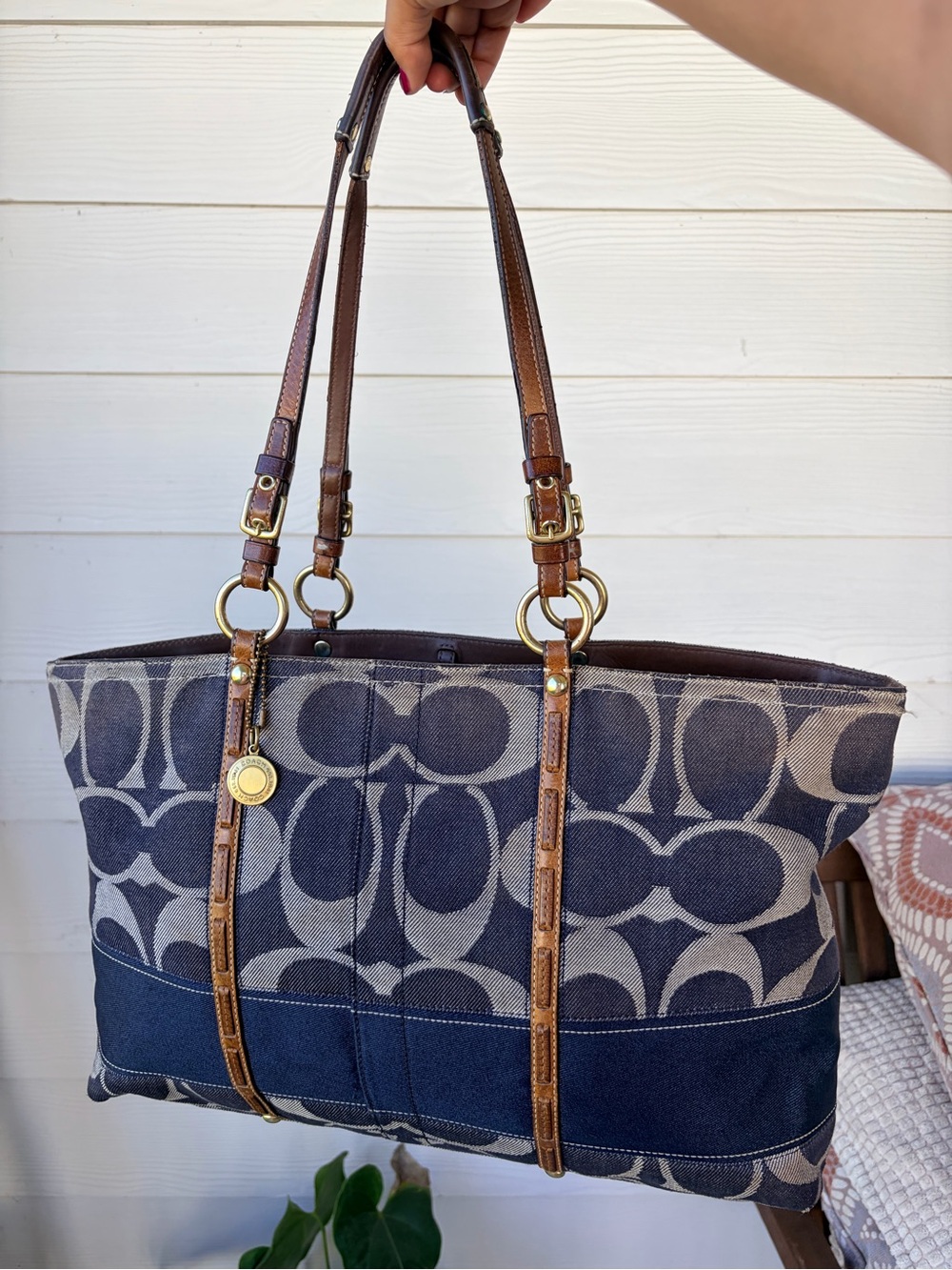 Coach Signature Canvas legacy tote Navy and Brown